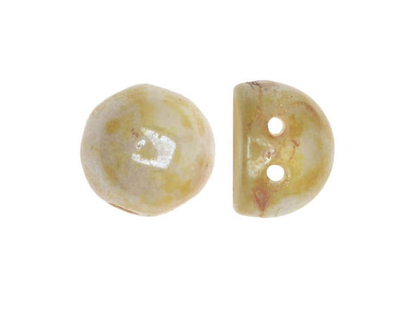 These CzechMates cabochon beads are sure to stand out. These beads feature a round domed shape with a flat back, much like that of a cabochon. Two stringing holes run close to the flat bottom of the dome, so these beads will stand out in your jewelry-making designs. Use them in multi-strand projects or add them to your bead weaving for eye-catching dimensional effects. They'll work nicely with other CzechMates beads. They feature creamy white color with a mottled brown finish. 