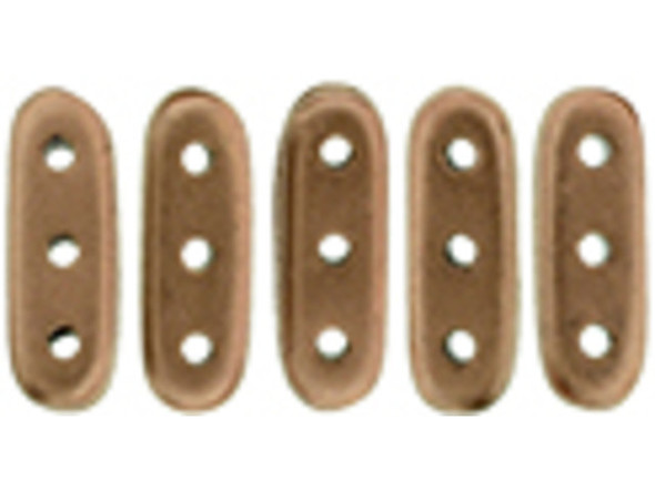 You'll love the amazing style of these CzechMates beam beads. These beads feature an elongated oval beam shape with three stringing holes drilled through the flat surface. You can use them as spacer bars in multi-strand projects or try incorporating them into your bead weaving designs. They will add beautiful accents of color and unforgettable dimension however you decide to use them. They'll work nicely with other CzechMates beads. They feature coppery color with a golden bronze tinge and a soft metallic sheen. 