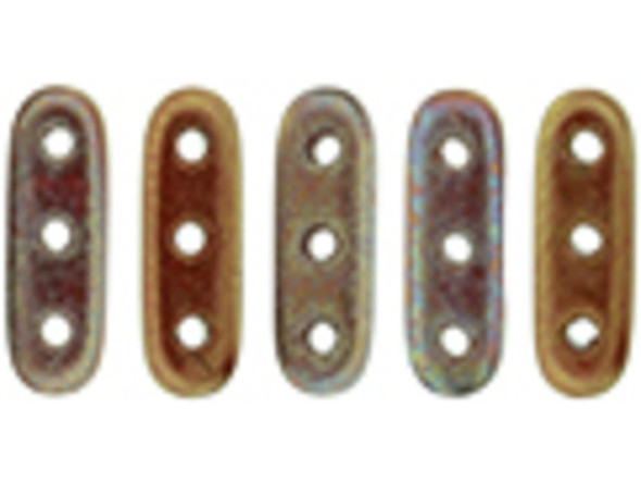 CzechMates Glass, 3-Hole Beam Beads 10x3.5mm, Bronze Iris Luster / Opaque Red