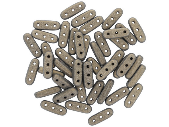 You can create an elegant look with these CzechMates beam beads. These beads feature an elongated oval beam shape with three stringing holes drilled through the flat surface. You can use them as spacer bars in multi-strand projects or try incorporating them into your bead weaving designs. They will add beautiful accents of color and unforgettable dimension however you decide to use them. They'll work nicely with other CzechMates beads. They feature rich gold color with a subtle and soft metallic sheen. 