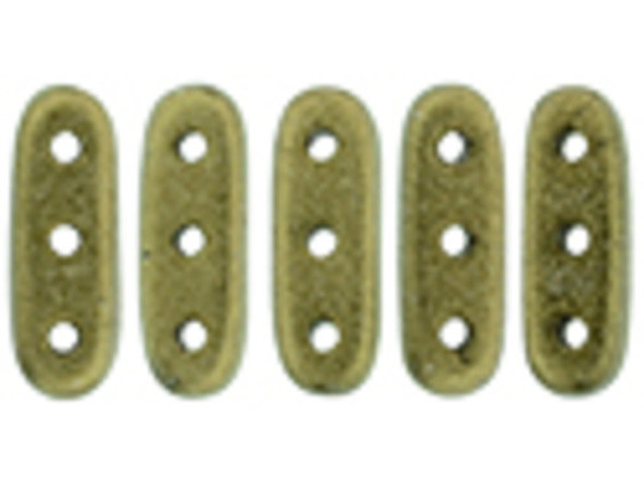 You can create an elegant look with these CzechMates beam beads. These beads feature an elongated oval beam shape with three stringing holes drilled through the flat surface. You can use them as spacer bars in multi-strand projects or try incorporating them into your bead weaving designs. They will add beautiful accents of color and unforgettable dimension however you decide to use them. They'll work nicely with other CzechMates beads. They feature rich gold color with a subtle and soft metallic sheen. 