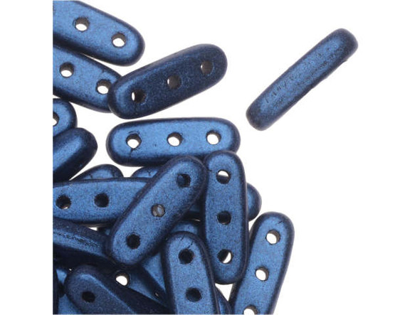 CzechMates Glass, 3-Hole Beam Beads 10x3.5mm, Metallic Blue Suede