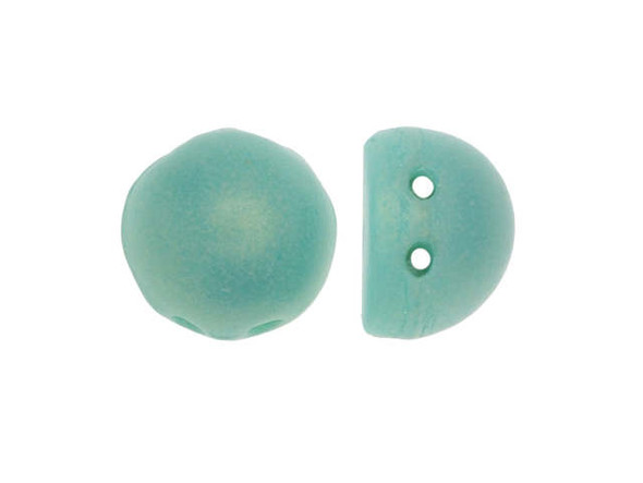 CzechMates Glass, 2-Hole Round Cabochon Beads 7mm Diameter, Sueded Gold Turquoise