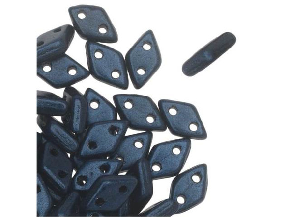 CzechMates Glass, 2-Hole Diamond Beads 4x6mm, 8 Grams, Metallic Suede Dark Blue