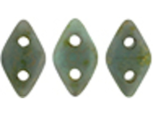 Earthy beauty fills these CzechMates Diamond Beads. These pressed glass beads are similar to the CzechMates Triangle bead, with two holes on the flat side. Like other CzechMates shapes, these Diamond Beads share the same hole spacing and are perfect for using with other CzechMates beads. The Diamond Bead works well for dimensional projects and also as an angled spacer. Use them in your bead weaving and stringing projects for unforgettable style. They feature dark turquoise color with subtle mottled gold accents. 