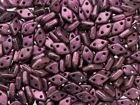 CzechMates Diamond 4 x 6mm Polychrome Pink Olive Czech Glass 2-Hole Beads, 2.5-Inch Tube