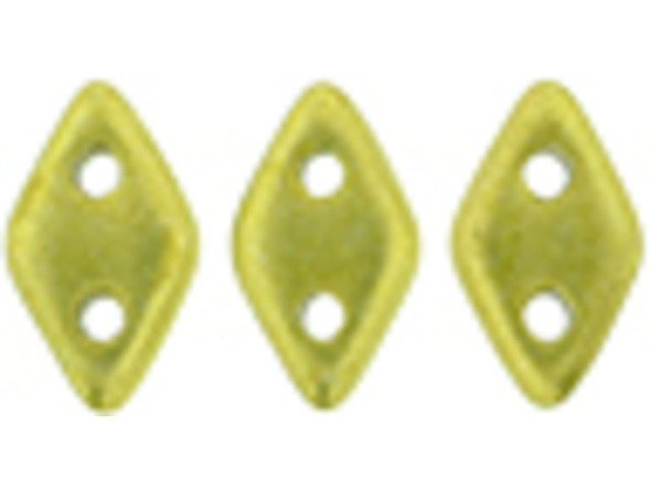 Shining metallic yellow-green color fills these CzechMates Diamond Beads. These pressed Czech glass beads are similar to the CzechMates Triangle bead, with two holes on the flat side. Like other CzechMates shapes, these Diamond Beads share the same hole spacing and are perfect for using with other CzechMates beads. The Diamond Bead works well for dimensional projects and also as an angled spacer. Use them in your bead weaving and stringing projects for unforgettable style. 