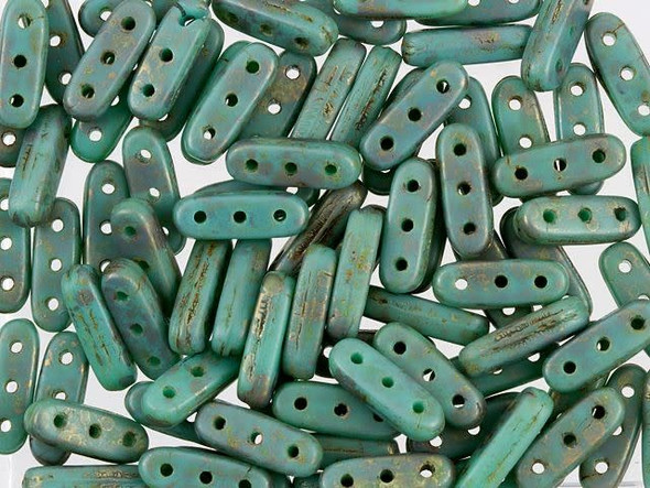 CzechMates 3-Hole 10mm Turquoise Copper Picasso Beam Bead 2.5-Inch Tube
