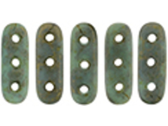 A lovely earthy look fills these CzechMates beam beads. These beads feature an elongated oval beam shape with three stringing holes drilled through the flat surface. You can use them as spacer bars in multi-strand projects or try incorporating them into your bead weaving designs. They will add beautiful accents of color and unforgettable dimension however you decide to use them. They'll work nicely with other CzechMates beads. They feature turquoise blue color with a mottled coppery brown finish. 