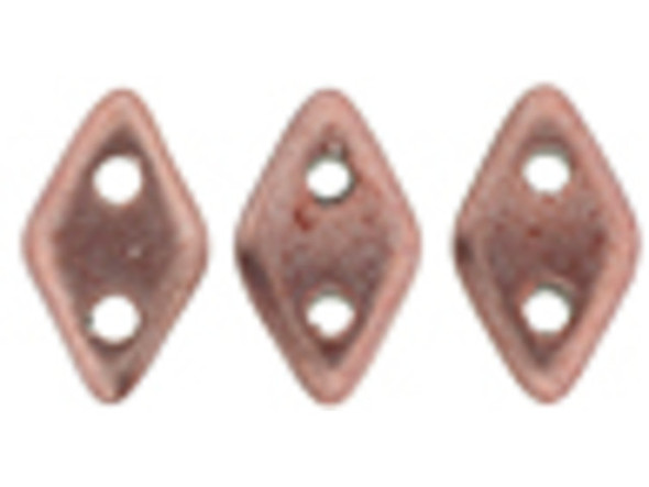 Metallic copper-pink color fills these CzechMates Diamond Beads. These pressed Czech glass beads are similar to the CzechMates Triangle bead, with two holes on the flat side. Like other CzechMates shapes, these Diamond Beads share the same hole spacing and are perfect for using with other CzechMates beads. The Diamond Bead works well for dimensional projects and also as an angled spacer. Use them in your bead weaving and stringing projects for unforgettable style. 