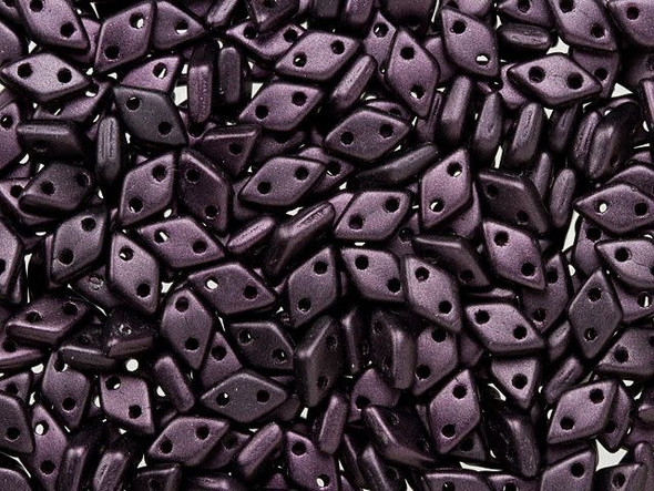 CzechMates Diamond 4 x 6mm Metallic Suede Dark Plum Czech Glass 2-Hole Beads, 2.5-Inch Tube