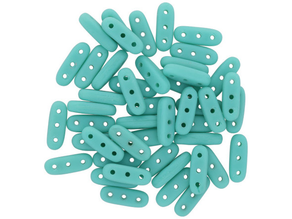 CzechMates Glass, 3-Hole Beam Beads 10x3.5mm, Matte Turquoise