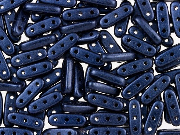 CzechMates 3-Hole 10mm Metallic Suede Dark Blue Beam Bead 2.5-Inch Tube