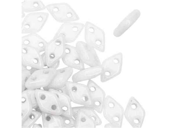 CzechMates Glass, 2-Hole Diamond Beads 4x6mm, 8 Grams, Luster Opaque White