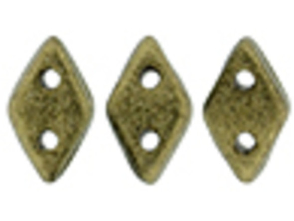 Put some treasured style in your designs with these CzechMates Diamond Beads. These pressed glass beads are similar to the CzechMates Triangle bead, with two holes on the flat side. Like other CzechMates shapes, these Diamond Beads share the same hole spacing and are perfect for using with other CzechMates beads. The Diamond Bead works well for dimensional projects and also as an angled spacer. Use them in your bead weaving and stringing projects for unforgettable style. They feature dark gold color with a soft metallic sheen. 