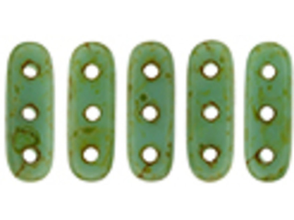 CzechMates Glass, 3-Hole Beam Beads 10x3.5mm, Opaque Turquoise Picasso