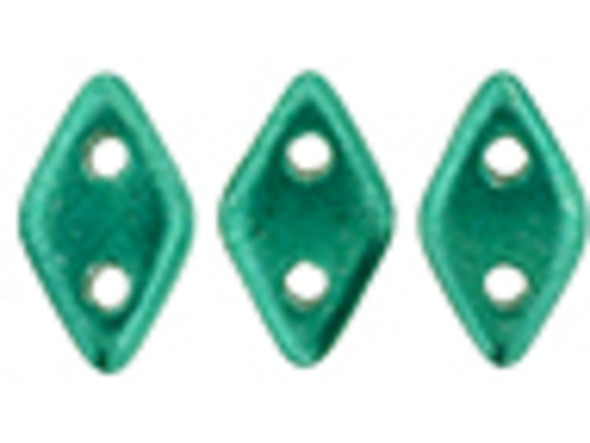 Striking style fills these bright metallic emerald green CzechMates Diamond Beads. These pressed Czech glass beads are similar to the CzechMates Triangle bead, with two holes on the flat side. Like other CzechMates shapes, these Diamond Beads share the same hole spacing and are perfect for using with other CzechMates beads. The Diamond Bead works well for dimensional projects and also as an angled spacer. Use them in your bead weaving and stringing projects for unforgettable style. 