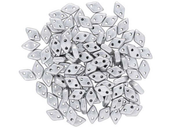 CzechMates Glass, 2-Hole Diamond Beads 4x6mm, 8 Grams, Matte Metallic Silver