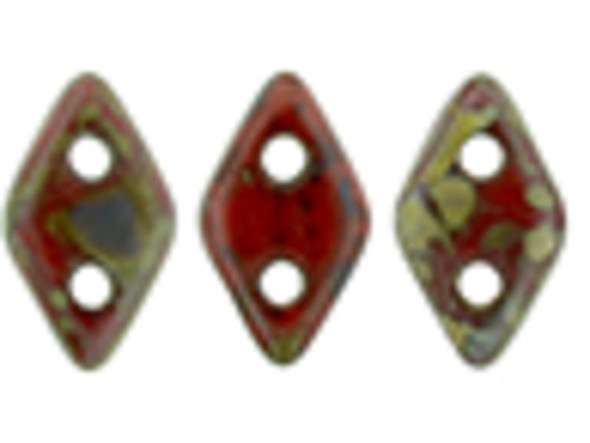 CzechMates Diamond 4 x 6mm Opaque Red Picasso Czech Glass 2-Hole Beads, 2.5-Inch Tube