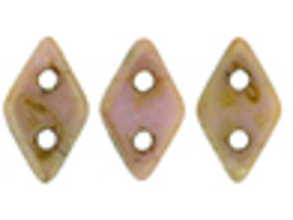 Put sweet accents in designs with these CzechMates Diamond Beads. These pressed glass beads are similar to the CzechMates Triangle bead, with two holes on the flat side. Like other CzechMates shapes, these Diamond Beads share the same hole spacing and are perfect for using with other CzechMates beads. The Diamond Bead works well for dimensional projects and also as an angled spacer. Use them in your bead weaving and stringing projects for unforgettable style. They feature mottled pink and brown color with a golden gleam. 