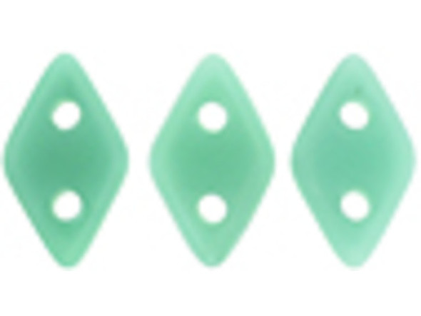 Put fun style elements in your designs with these CzechMates Diamond Beads. These pressed glass beads are similar to the CzechMates Triangle bead, with two holes on the flat side. Like other CzechMates shapes, these Diamond Beads share the same hole spacing and are perfect for using with other CzechMates beads. The Diamond Bead works well for dimensional projects and also as an angled spacer. Use them in your bead weaving and stringing projects for unforgettable style. They feature opaque turquoise green color. 