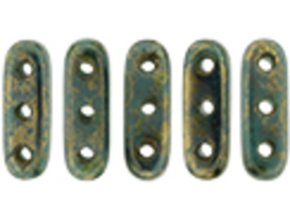CzechMates Glass, 3-Hole Beam Beads 10x3.5mm, Persian Turquoise / Bronze Picasso