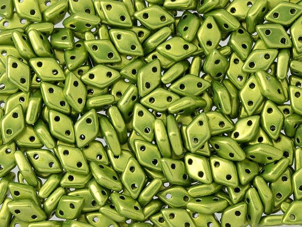 CzechMates Diamond 4 x 6mm ColorTrends Saturated Metallic Lime Punch Czech Glass 2-Hole Beads, 2.5-Inch Tube