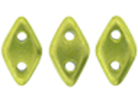 Fresh metallic lime green color fills these CzechMates Diamond Beads. These pressed Czech glass beads are similar to the CzechMates Triangle bead, with two holes on the flat side. Like other CzechMates shapes, these Diamond Beads share the same hole spacing and are perfect for using with other CzechMates beads. The Diamond Bead works well for dimensional projects and also as an angled spacer. Use them in your bead weaving and stringing projects for unforgettable style. 