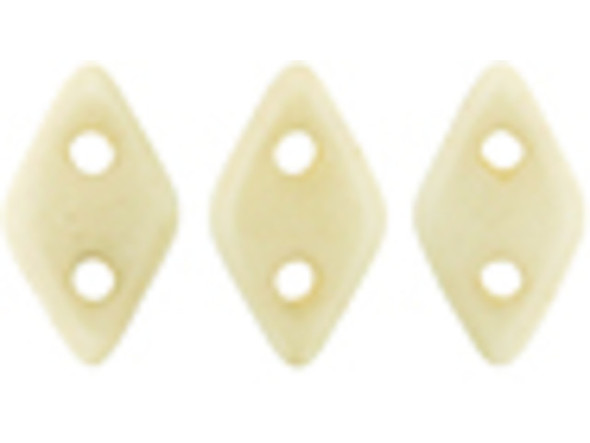 Decorate designs with these CzechMates Diamond Beads. These pressed glass beads are similar to the CzechMates Triangle bead, with two holes on the flat side. Like other CzechMates shapes, these Diamond Beads share the same hole spacing and are perfect for using with other CzechMates beads. The Diamond Bead works well for dimensional projects and also as an angled spacer. Use them in your bead weaving and stringing projects for unforgettable style. They feature a creamy color with a lustrous shine. 