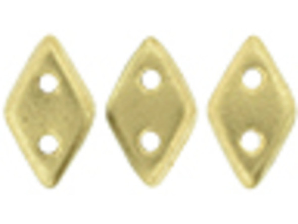 Add luxurious touches to designs with these CzechMates Diamond Beads. These pressed glass beads are similar to the CzechMates Triangle bead, with two holes on the flat side. Like other CzechMates shapes, these Diamond Beads share the same hole spacing and are perfect for using with other CzechMates beads. The Diamond Bead works well for dimensional projects and also as an angled spacer. Use them in your bead weaving and stringing projects for unforgettable style. They feature a sophisticated matte metallic gold color. 