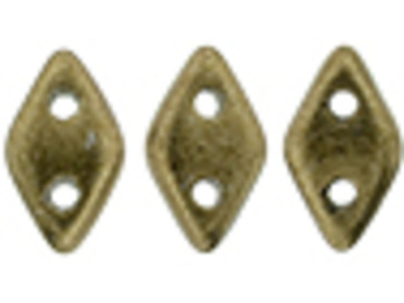 Bring antique metallic gold beauty to designs with these CzechMates Diamond Beads. These pressed Czech glass beads are similar to the CzechMates Triangle bead, with two holes on the flat side. Like other CzechMates shapes, these Diamond Beads share the same hole spacing and are perfect for using with other CzechMates beads. The Diamond Bead works well for dimensional projects and also as an angled spacer. Use them in your bead weaving and stringing projects for unforgettable style. 