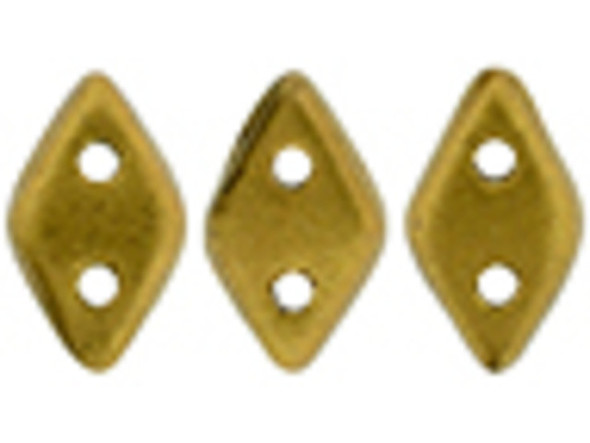 Enhance your style with these CzechMates Diamond Beads. These pressed glass beads are similar to the CzechMates Triangle bead, with two holes on the flat side. Like other CzechMates shapes, these Diamond Beads share the same hole spacing and are perfect for using with other CzechMates beads. The Diamond Bead works well for dimensional projects and also as an angled spacer. Use them in your bead weaving and stringing projects for unforgettable style. They feature a rich goldenrod color with a matte metallic sheen. 