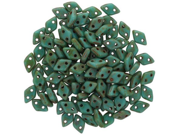 CzechMates Glass, 2-Hole Diamond Beads 4x6mm, 8 Grams, Opaque Turquoise Picasso