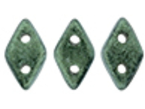 You'll love the captivating style of these CzechMates Diamond Beads. These pressed glass beads are similar to the CzechMates Triangle bead, with two holes on the flat side. Like other CzechMates shapes, these Diamond Beads share the same hole spacing and are perfect for using with other CzechMates beads. The Diamond Bead works well for dimensional projects and also as an angled spacer. Use them in your bead weaving and stringing projects for unforgettable style. They feature forest green color with a soft metallic sheen. 