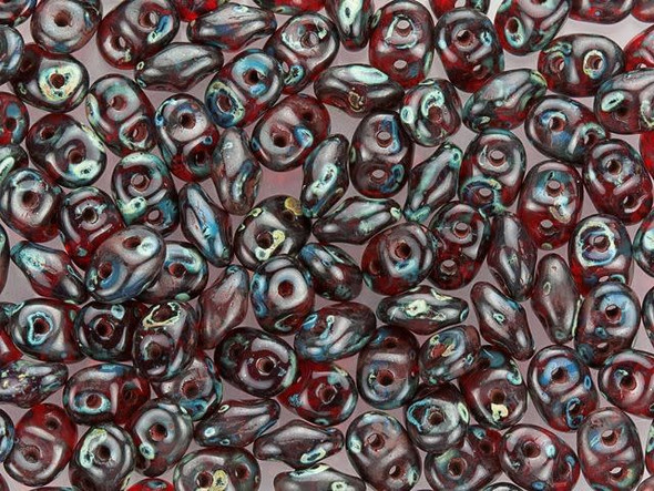 Matubo SuperDuo 2x5mm 2-Hole Siam Ruby Picasso Seed Bead 2.5-Inch Tube
