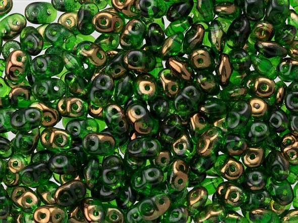 Matubo SuperDuo 2 x 5mm Green Half Bronze Luster 2-Hole Seed Bead 2.5-Inch Tube