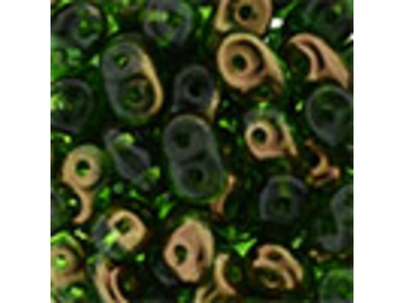 Matubo SuperDuo 2 x 5mm Green Half Bronze Luster 2-Hole Seed Bead 2.5-Inch Tube