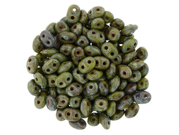 Matubo SuperDuo 2 x 5mm Luster - Opaque Green - Picasso 2-Hole Seed Bead 2.5-Inch Tube