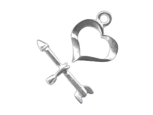 Sterling Silver Toggle Clasp, Heart (Each)