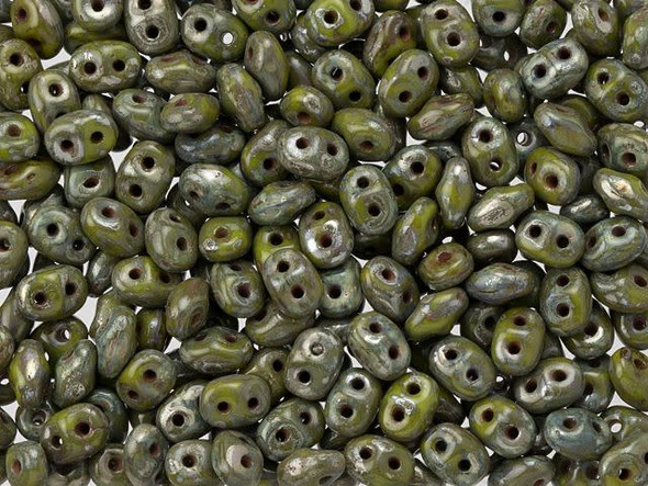 Matubo SuperDuo 2 x 5mm Opaque Olivine Silver Picasso 2-Hole Seed Bead 2.5-Inch Tube
