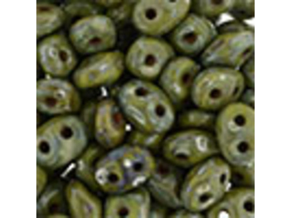 Matubo SuperDuo 2 x 5mm Opaque Olivine Silver Picasso 2-Hole Seed Bead 2.5-Inch Tube
