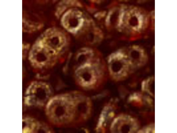 Matubo SuperDuo 2x5mm 2-Hole Marbled Gold Siam Ruby Seed Bead 2.5-Inch Tube