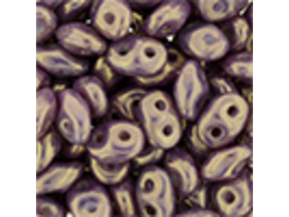 Matubo SuperDuo 2 x 5mm Luster - Opaque Gold/Amethyst 2-Hole Seed Bead 2.5-Inch Tube