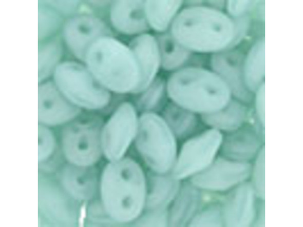 Milky seafoam color with a matte appearance fills these Matubo SuperDuo beads. Create intricate jewelry designs with Czech glass seed beads! Featuring a unique shape and two stringing holes, these seed beads add a special touch of creativity to your designs. They have tapered edges and nest up nicely when strung, making them ideal for floral and woven designs. Add a special touch to your jewelry with Czech glass seed beads!  