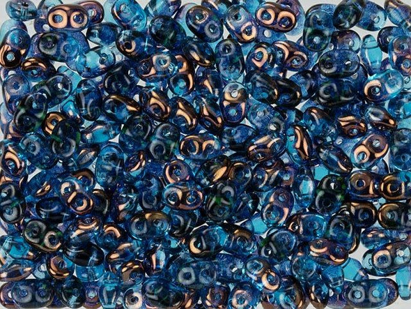 Matubo SuperDuo 2 x 5mm Aquamarine Half Bronze Luster 2-Hole Seed Bead 2.5-Inch Tube