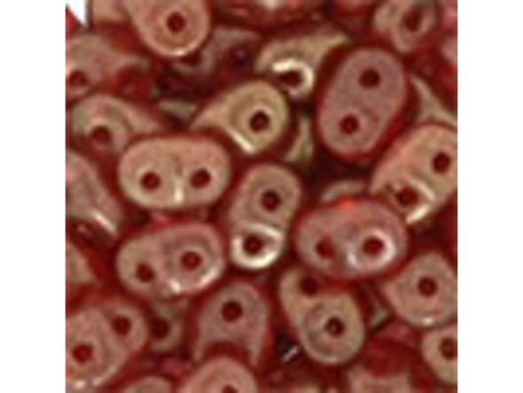 Rich red color with a halo of frosted golden shimmer fills these Matubo SuperDuo beads. Create intricate jewelry designs with Czech glass seed beads! Featuring a unique shape and two stringing holes, these seed beads add a special touch of creativity to your designs. They have tapered edges and nest up nicely when strung, making them ideal for floral and woven designs. Add a special touch to your jewelry with Czech glass seed beads!  