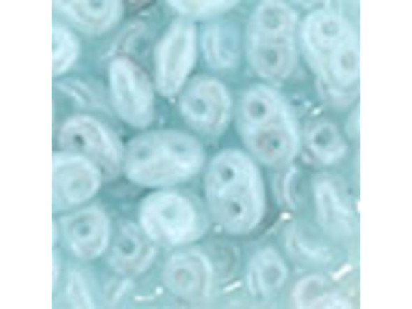 Milky sky blue color with a lustrous gleam fills these Matubo SuperDuo beads. Create intricate jewelry designs with Czech glass seed beads! Featuring a unique shape and two stringing holes, these seed beads add a special touch of creativity to your designs. They have tapered edges and nest up nicely when strung, making them ideal for floral and woven designs. Add a special touch to your jewelry with Czech glass seed beads!  