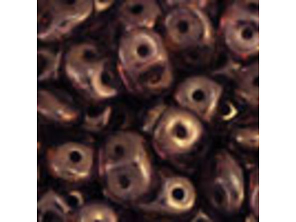 Majestic style fills these Matubo SuperDuo beads. Create intricate jewelry designs with Czech glass seed beads! Featuring a unique shape and two stringing holes, these seed beads add a special touch of creativity to your designs. They have tapered edges and nest up nicely when strung, making them ideal for floral and woven designs. Add a special touch to your jewelry with Czech glass seed beads! These beads feature deep amber color with a golden gleam.  