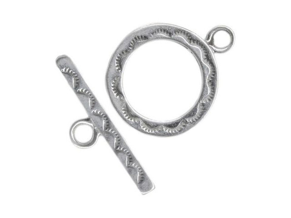   These bar and ring sets can be clasped with one hand making  them ideal for bracelets and watches.    Please note: The last few beads you put near the clasp should  be small, to make sure the bar will go all the way through  the ring (making the clasp easier to close).    Size listed is outside diameter of the ring (excluding its  loop) and the length of the bar. Price is per set, rather than per  piece.      Toggle Clasps and Bracelets    It's true! Toggles can be clasped with one hand, so they are good  for bracelets, including watch bracelets. Here's a hint to help  make sure no one loses one of your creations: When using toggle  clasps for bracelets, the bracelet must fit the customer fairly  well. If the bracelet is too loose, a short toggle bar might wiggle  itself out of its loop. Longer bars can help solve the  problem, but won't eliminate it. To size your bracelets to your  customers' wrists you might want to use a few chain links at the  end, between the clasp and the last beads. Then you can remove or  add links at the time of sale. Or if you really have a good thing  going, make 6.5", 7", and 8" versions of your best-selling patterns  and colors of bracelets.  See Related Products links (below) for similar items and additional jewelry-making supplies that are often used with this item.