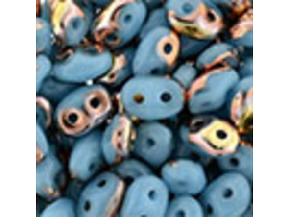 Turquoise blue color mixes with metallic gold and copper in these Matubo SuperDuo beads. Create intricate jewelry designs with Czech glass seed beads! Featuring a unique shape and two stringing holes, these seed beads add a special touch of creativity to your designs. They have tapered edges and nest up nicely when strung, making them ideal for floral and woven designs. Add a special touch to your jewelry with Czech glass seed beads!  